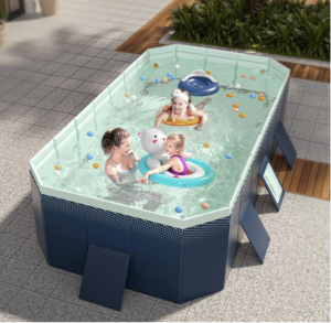 Foldable Pool Non-Inflatable Swimming Pool for Family Adults Hard Plastic Shell Collapsible Rectangle Swimming Pool for Outside Backyard